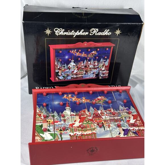 Christopher Radko Wooden Village Advent Calendar 2012 Santa Reindeer 14in Long - Picture 1 of 10